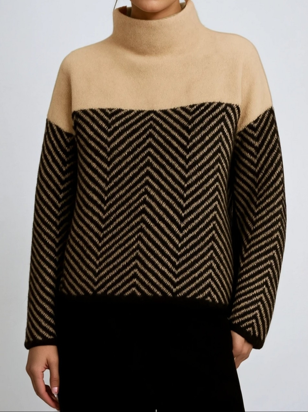 Source Unknown Chevron Knit Turtleneck Sweater - Colour Block Long Sleeve Size S